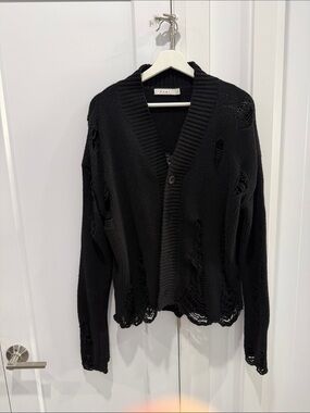 MNML Black Distressed V-Neck Button Cardigan